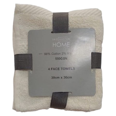 LA Collection 550 GSM Cotton Viscose Face Towels Ivory 30x30cm 4 PCS