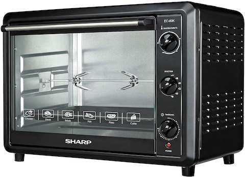 Sharp 60L 2000W Double Glass Electric Oven With Rotisserie &amp; Convection, Eo-60Nk-3, Black