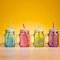 Mason Jars 4 pcs sett,Canning Jars with Sealed and Straw Lid, Ideal for Juice, Jam, Honey and Mojito, Wedding Favors, Shower Favors, Baby Foods