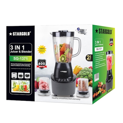 Juicer &amp; Blender 3 in 1 Strong Unbreakable Jug 1.5L And 600W Powerful Motor For Efficient And Fine Blending.