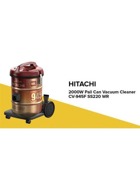 Hitachi Electric Cleaning Vacuum Cleaner, 18L, 2000W, CV-945F SS220 WR, Red