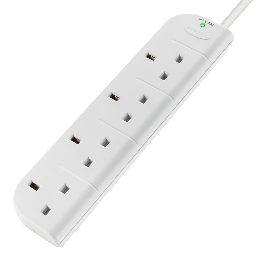 BELKIN 4-Way Extension Wire Power Strip with 1 Meter Power Cord - White