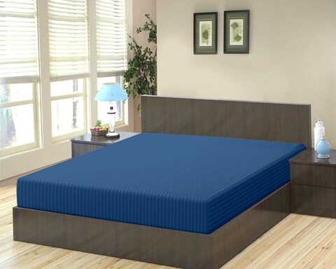 KLUB LINEN Stripe Microfiber Royal Blue Fitted Sheet -King 180 x 200 cm