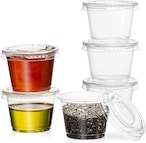 اشتري Markq [100 Pack] 1 oz. Clear Plastic Disposable Portion Cups with Lids - Available in 2oz, 4oz- Condiment cups, Sauce and Dip Container في الامارات