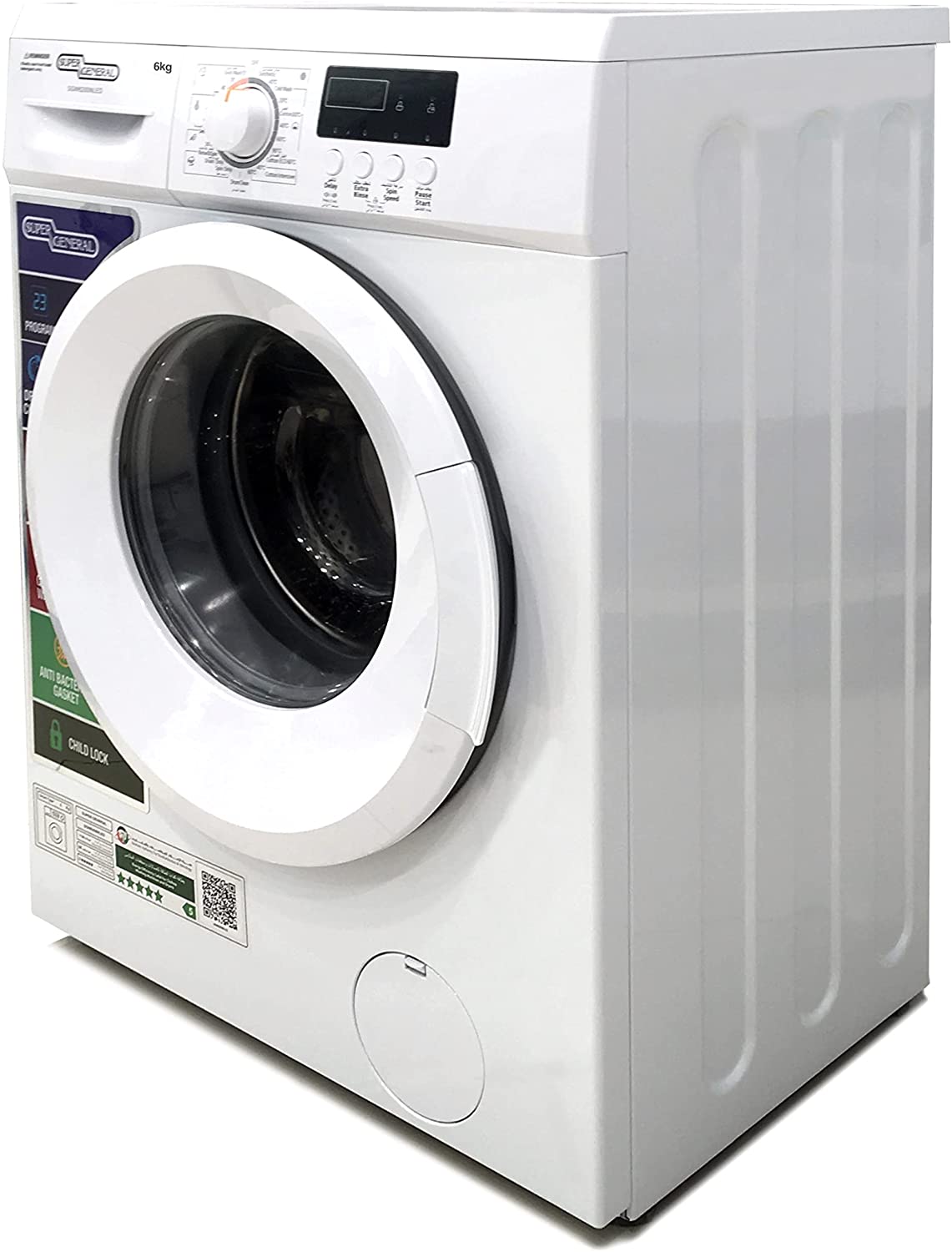 Super General 6kg Front Load Washing Machine, SGW6200NLED, White (1000 RPM, 23 Programs)