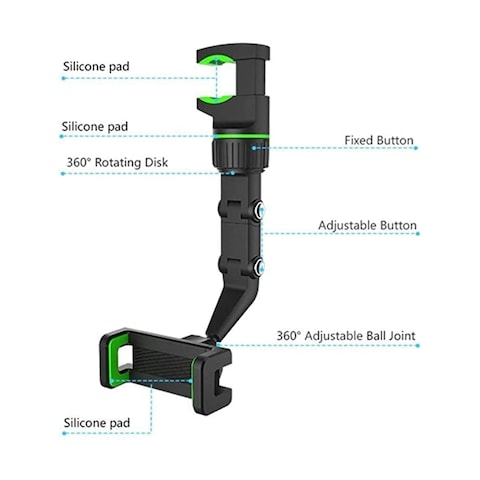 360 Degree Rotating Rearview Mirror Multifunctional Car Phone Holder Adjustable Support Hanging Clip Bracket Cell Phone Holder For 4.0-6.1 Inch Mobile