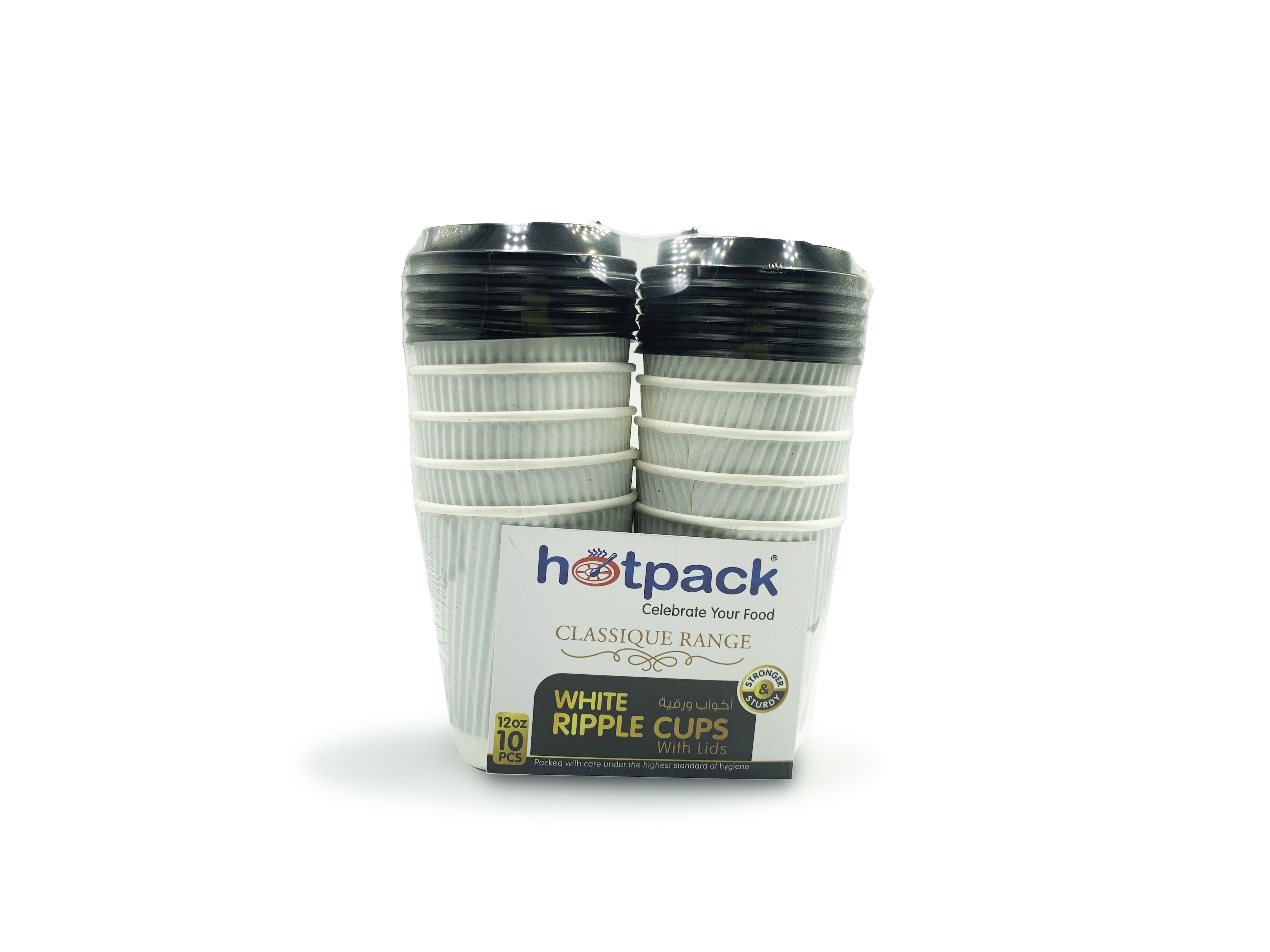 Buy Hotpack Ripple Paper Cup White With Black Lid 12 Ounce - 10 Pieces ...