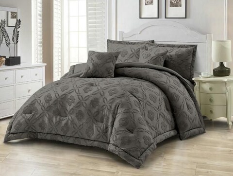 Comfy Luxe Soft 6 Pcs King Size Cotton Comforter Bedding Set-Brown