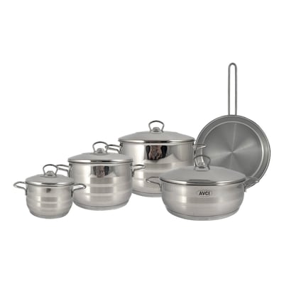 Avci Home Maker Astre Stainless Steel Cookware Set Silver 9 PCS