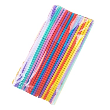 طيبة شفاطات شرب بلاستيكية مرنة قابلة للاستخدام مرة واحدة - 100 شفاطة - ملونة