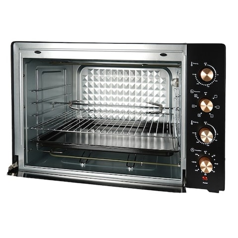 AFRA Electric Oven Toaster, 55L, 1900w Convection Rotisserie &amp; Oven Lamp, 4 Knobs Tray, Rack, Handle, 7-Functions Control, Adjustable Thermostat 70 To 250C, AF-5519OTBK, 2-Year Warranty