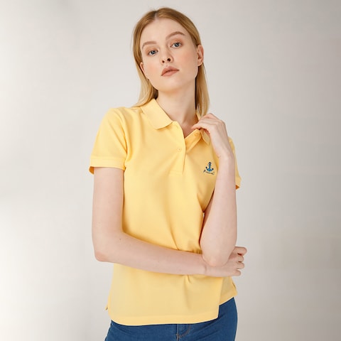 Biggdesign Anemoss Crab Women's Polo Collar T-shirt, Short Sleeve Golf Tennis Tshirt, 100% Cotton, L Size, Yellow