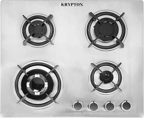 Krypton 2-In-1 Built-In Gas Hob, 4 Burner With Stainless Steel Top, Sabaf Burner &amp; Cast Iron Pan Support, KNGC6320, Silver