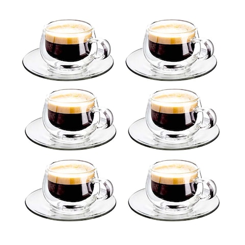 LIYING Double Wall Glass Teapot Set Combined With  Teapot 1 x 600ml ,1 Candle Warmer , Teacups and Sauce [6 x 60ml], Heat-resistant Stovetop Dishwasher Safe Teapot with Removable filter ,Blooming and