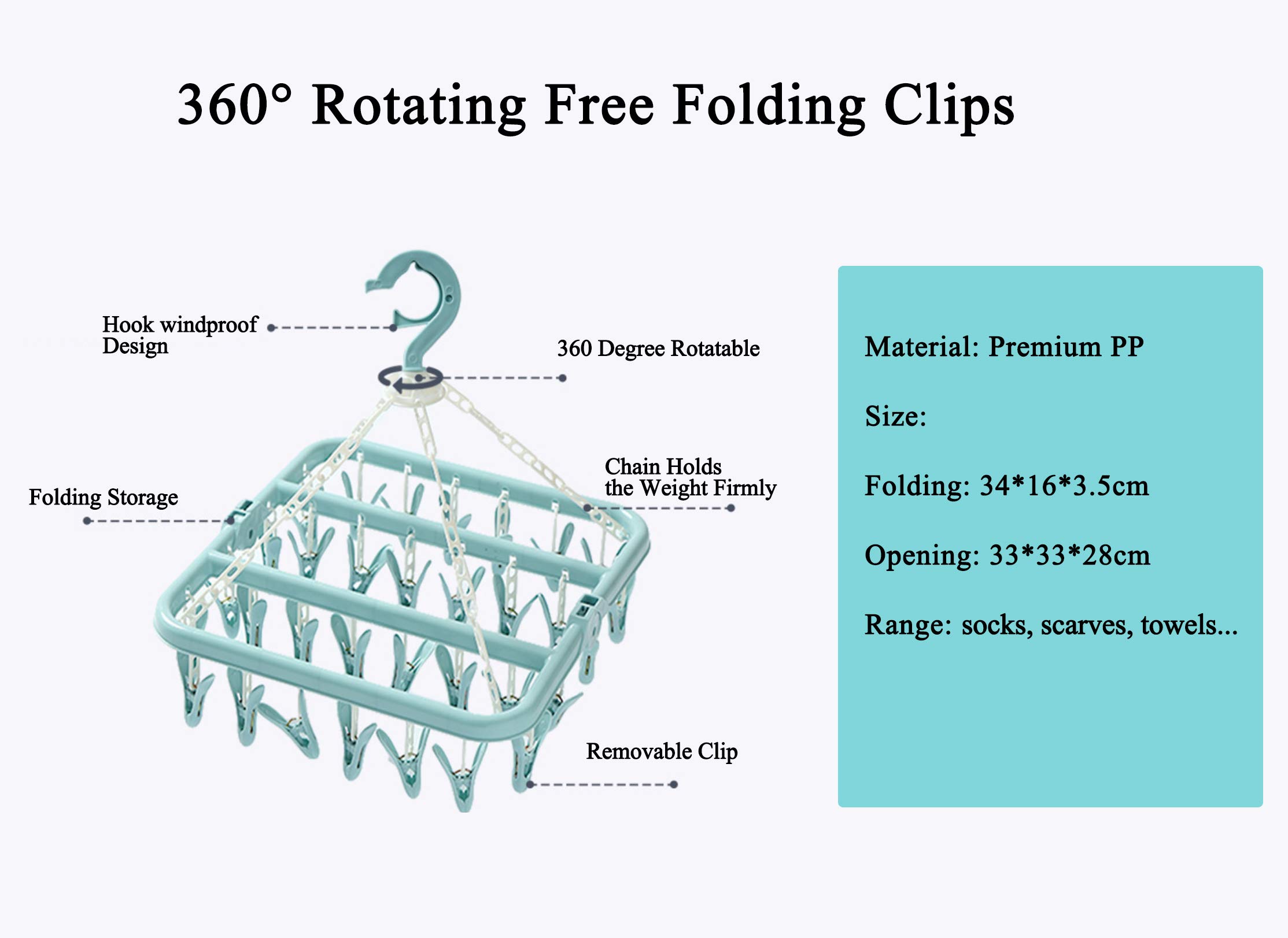 Aiwanto Drying Clips Hanging Cloth Drying Rack 32 Clips Towel Hanger Portable Folding Multi Clip Drying Racks Wind Drying Rack