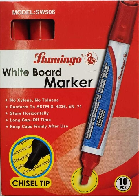 Generic White Board Marker, Chisel Tip (Flamingo) (Red), 10Pcs