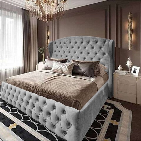 إن هاوس سيرين هيكل سرير منجد بالمخمل - نفر ونص - 200×160 سم - رمادي