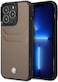 CG Mobile BMW Signature Collection Genuine Leather Case With Cardslot Embossed Pattern, Stylish, Slim-Fit, Anti-Scratch, Bumper Protection, Compatible With iPhone 14 - Taupe (Pro Max)