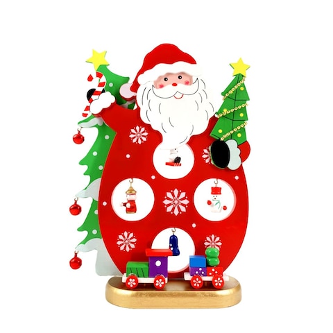 Christmas Magic Assoted Wooden Santa with 4 Hanging- 26 cm Size- Red