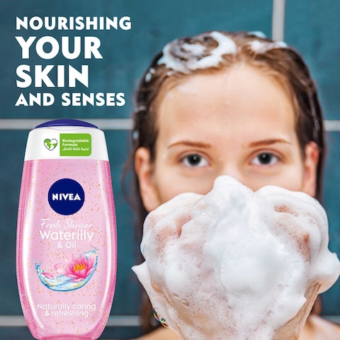 NIVEA Shower Gel Body Wash Waterlily &amp; Oil with Caring Oil Pearls and Waterlily Scent 250ml