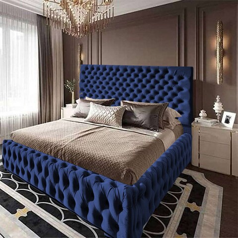 إن هاوس فالينسا هيكل سرير منجد بالمخمل - نفر ونص - 200×150 سم - كحلي