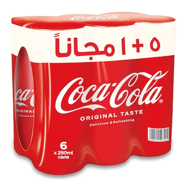 Coca Cola Original Taste Soft Drink Can - 250ml - 6 Pack