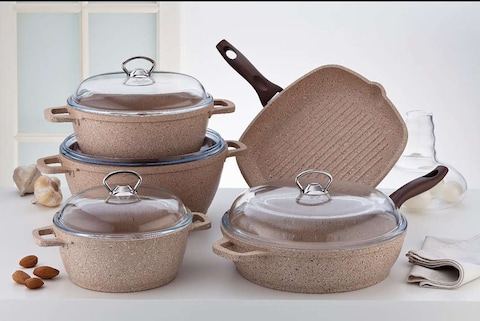 FALEZ SILICO CAST COOKWARE SET 9PCS BROWN