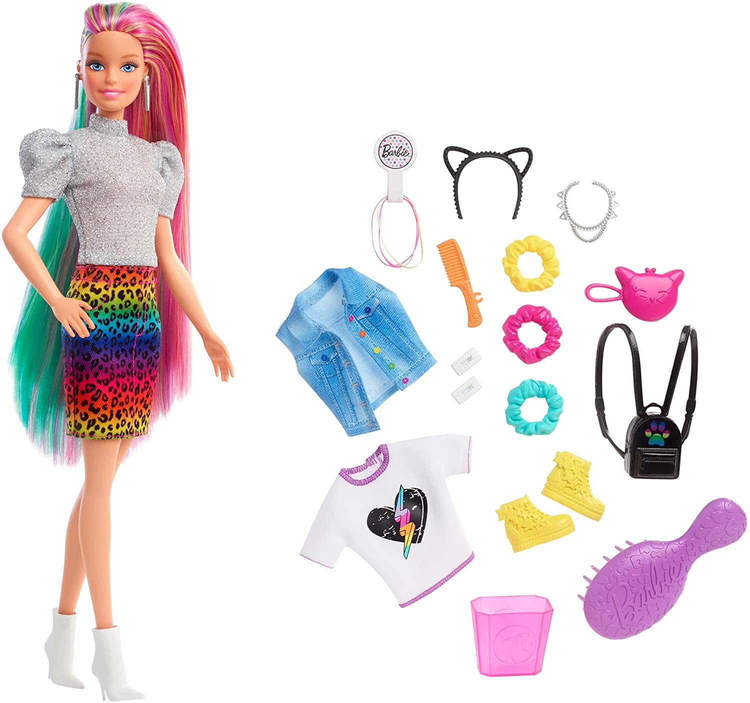 Barbie Leopard Rainbow Hair Doll - Rainbow Skirt GRN81