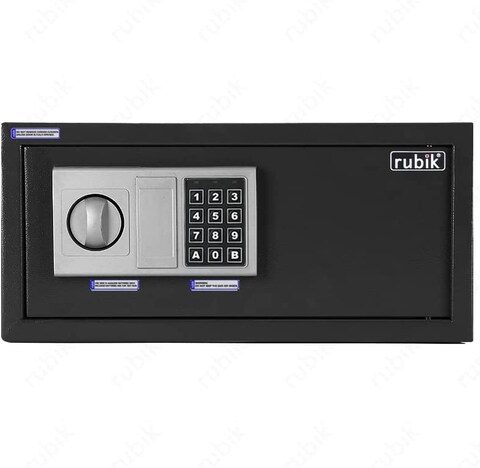 Rubik Wide Safe Box Hotel Size Locker with Digital Number Keypad and Key for A4 Documents Laptop Macbook Tablets Camera Cash Jewelry Security RUB-20ENW-BLK (Black)