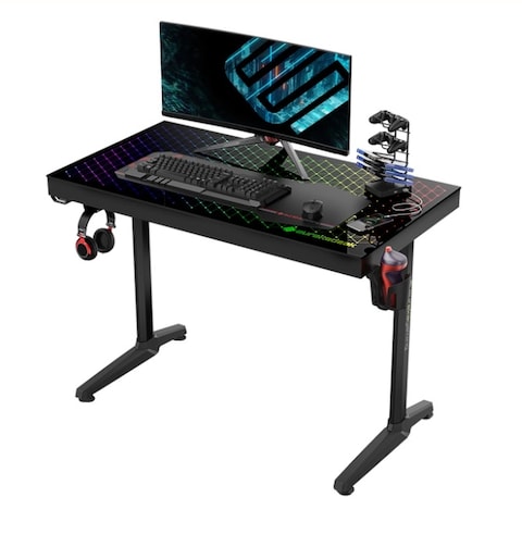 Eureka Ergonomic Tempered Glass RGB Gaming Desk