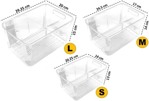 Atraux Medium Clear Plastic Stackable Refrigerator Bins, Portable Transparent Storage Containers With Handle (4 Pcs)