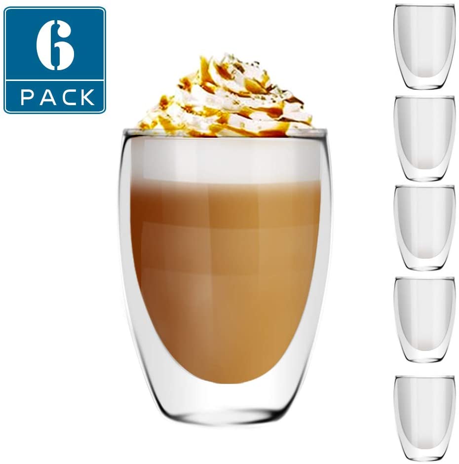 Lushh Double Wall Insulated Coffee or Tea Glass, Perfect for Latte, Cappuccino, Americano, Tea and Beverage, 6Pcs Set 350 ML