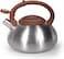 Royalford Rf9669 3L Whistling Kettle Portable Design Whistling Tea Kettle With Heat Wooden Finish Lid &amp; Handle Ergonomic Pouring Spout Compatible With Gas, Induction, Hot Plate, Silver