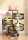 Round Rotating Multi-Layer Kitchen Storage Shelf with 4 Movable Wheels, Kitchen Storage for Fruit and Vegetable Floor-Standing(4 Layer Black)