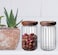 1Chase Borosilicate Stripe Glass Food Storage Jar With Acacia Wood Air Tight Lid, Handmade Glass Canister For Kitchen Pantry Organizer, For Storing Pasta, Nuts, Coffee, Snacks, Set Of 2, (700 ml)