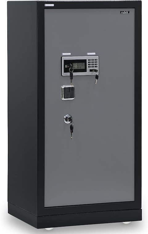 Rubik Safe Box X-Large Capacity, Triple Security Lock, Floor Standing with Wheels, Fire Resistant Coat, for Home Office (Size 120x60x49cm) Black/Grey