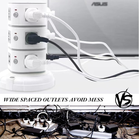 MODI 3 Layers Tower Extension Cord Socket USB Ports