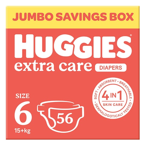 Huggies Extra Care, Size 6, 15+ kg, Jumbo Box, 56 Diapers