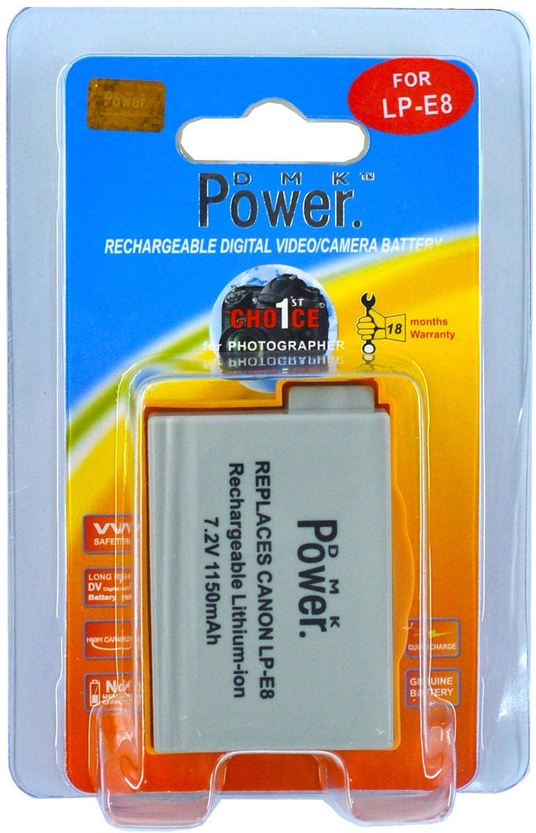 DMK Power LP-E8 Battery for Canon EOS 550D 700D Kiss X5 Rebel T3i T2i LC-E8E etc. cameras