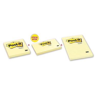 3M Post-it Sticky Notes Canary Yellow 100 PCS Pack of 3