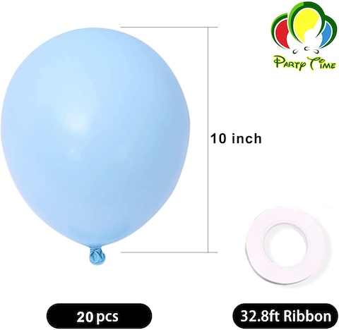 Party Time 20-Pieces 10&quot; Blue Pastel Balloons, Macaron Balloons, Latex Balloons For Baby Shower, Bridal Shower, Valentine&#39;s Day, Wedding &amp; Birthday Party Decoration, Pastel Color Themed Party Supplies