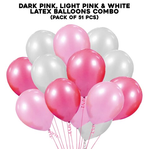 Party Time 51-Pieces 12inch Pink &amp; White Latex Balloons Pack For Kids Girls Women Birthday,Baby Shower,Princess, Unicorn, First,2nd Years Decorations Balloons Supplies Combo Kit Exclusive Decoration S