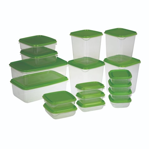 MyChoice Food Container With Lid Clear And Green 17 PCS