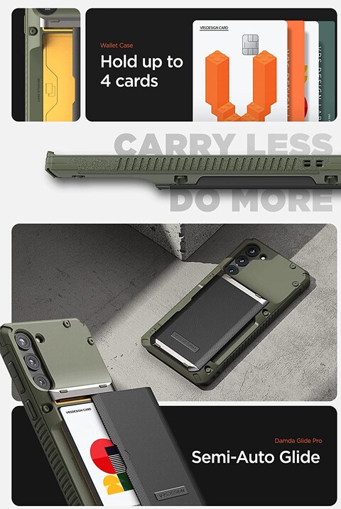 VRS Design Damda Glide Pro for Samsung Galaxy S23 PLUS case cover wallet (2023) [Semi Automatic] slider Credit card holder Slot [3-4 cards] - Green Groove
