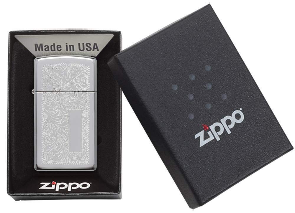 Zippo Lighter Model 1652-Hp Chrome Venetian