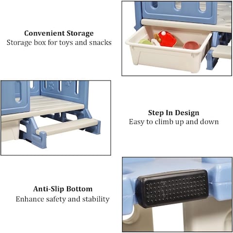 Dog bed for small and medium dogs, Plastic moisture-proof dog bed with Ladder, Anti-slip bottom, and storage box, Waterproof pet bed for indoor and outdoor 82 cm (Blue)
