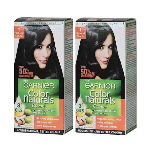 Buy Garnier Color Naturals Creme Nourishing Permanent Hair Colour 1 Natural Black Pack of 2 in UAE