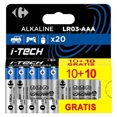 Carrefour i-Tech Alkaline Batteries AAA 20 PCS
