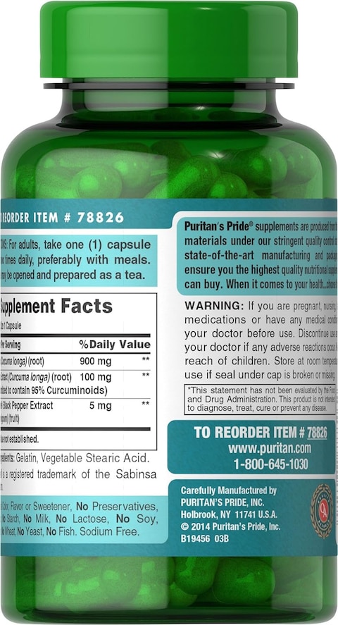 Puritan&#39;s Pride Turmeric Curcumin 1000mg W/Bioperine Capsules, 60 Count
