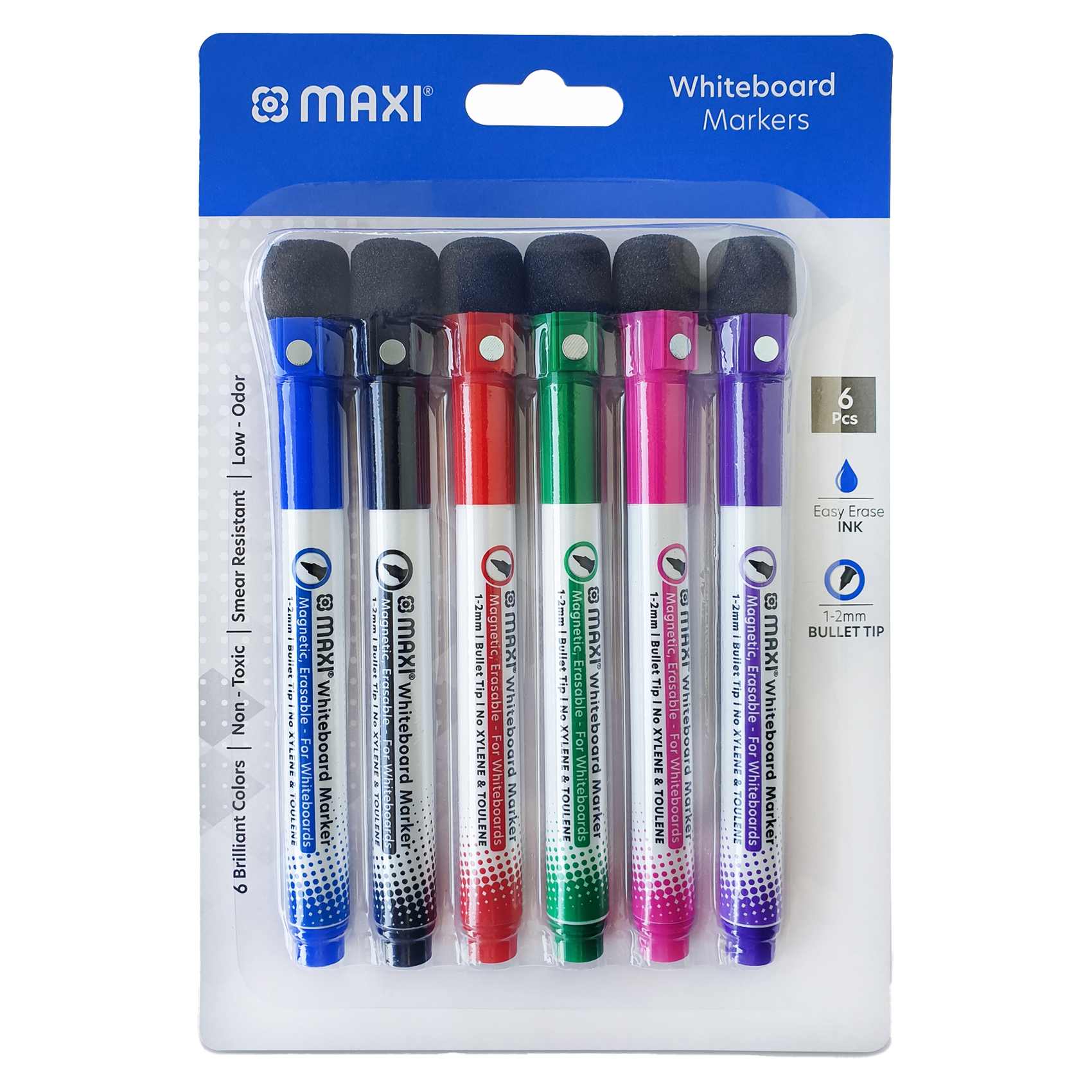 Maxi Whiteboard Marker 1-2mm Bullet Tip 6 PCS